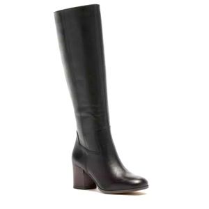 Block Heel Knee-High Black Leather Boots New With Box